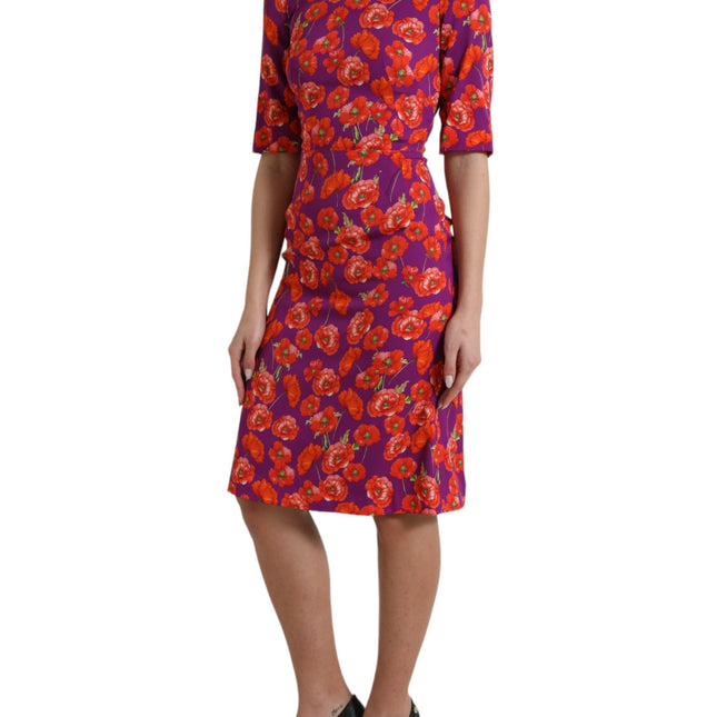 Dolce & Gabbana Multicolor Floral Poppy Print Sheath Dress