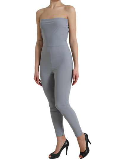 Dolce & Gabbana Gray Nylon Strapless Bodycon Jumpsuit Dress