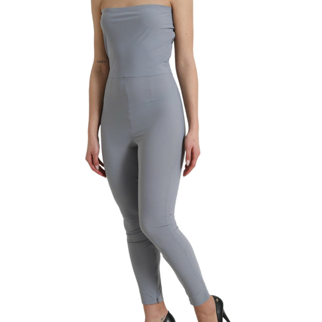 Dolce & Gabbana Gray Nylon Strapless Bodycon Jumpsuit Dress