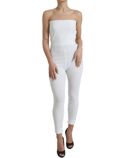 Dolce & Gabbana White Nylon Strapless Bodycon Jumpsuit Dress
