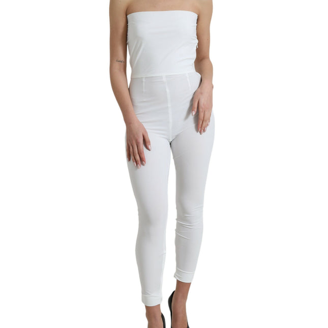 Dolce & Gabbana White Nylon Strapless Bodycon Jumpsuit Dress