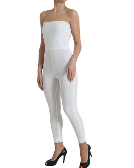 Dolce & Gabbana White Nylon Strapless Bodycon Jumpsuit Dress