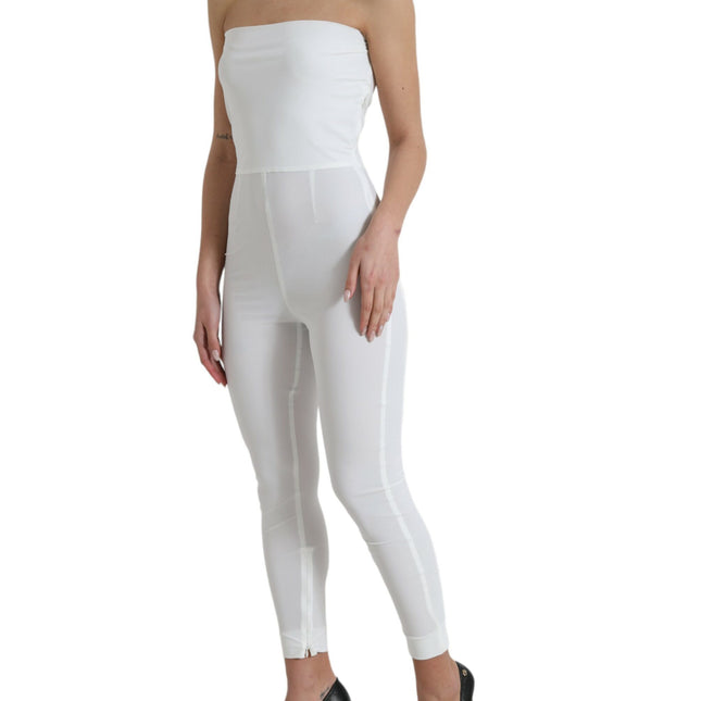 Dolce & Gabbana White Nylon Strapless Bodycon Jumpsuit Dress