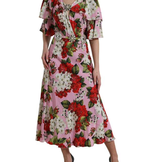 Dolce & Gabbana Multicolor Floral Crystal Embellished A-line Dress