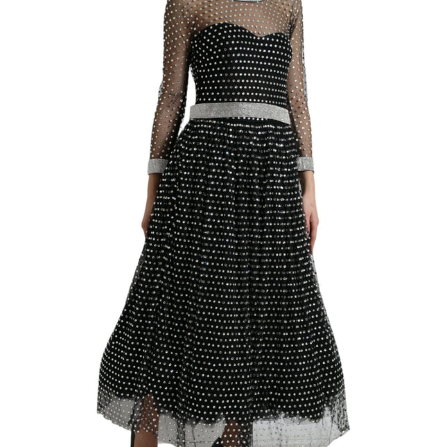 Dolce & Gabbana Black Crystal Embellished A-line Gown Dress