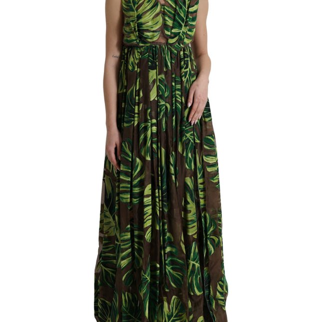 Dolce & Gabbana Green Banana Leaf Sleeveless Long Maxi Dress