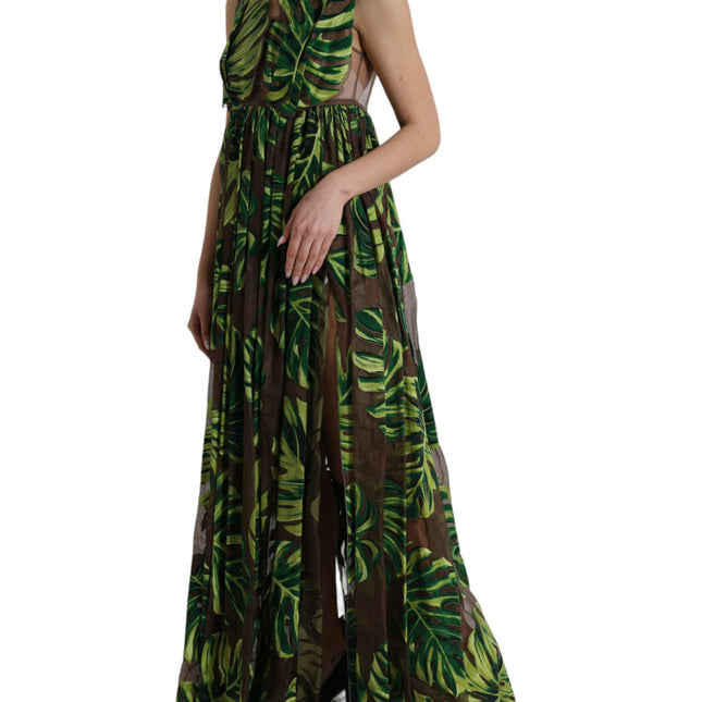Dolce & Gabbana Green Banana Leaf Sleeveless Long Maxi Dress