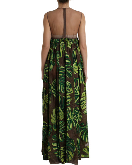 Dolce & Gabbana Green Banana Leaf Sleeveless Long Maxi Dress