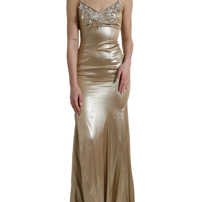 Dolce & Gabbana Metallic Gold Crystal Embellished Gown Dress