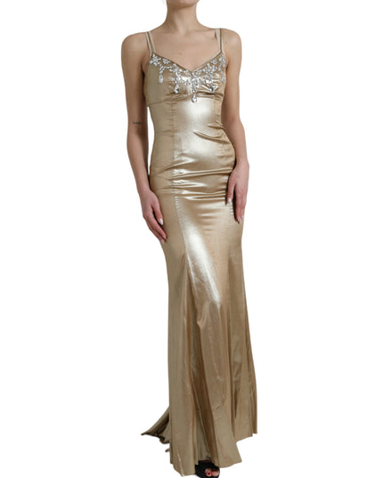Dolce & Gabbana Metallic Gold Crystal Embellished Gown Dress