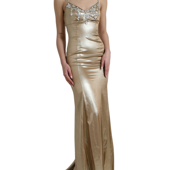 Dolce & Gabbana Metallic Gold Crystal Embellished Gown Dress