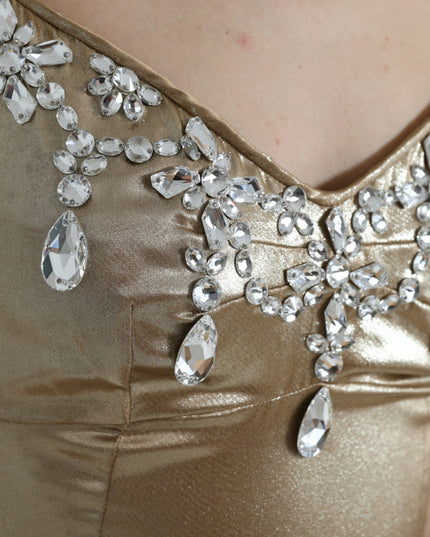 Dolce & Gabbana Metallic Gold Crystal Embellished Gown Dress