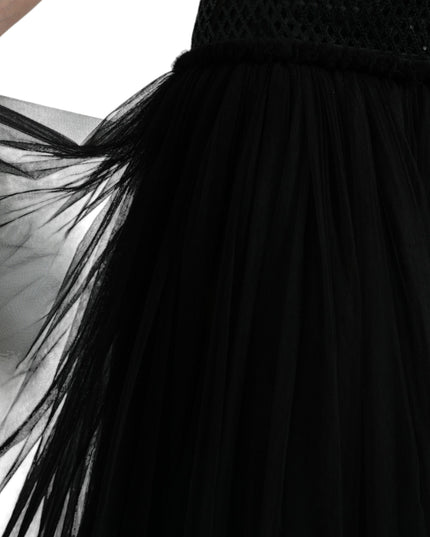 Dolce & Gabbana Black Sequined Sleeveless Mesh Layered Gown Dress