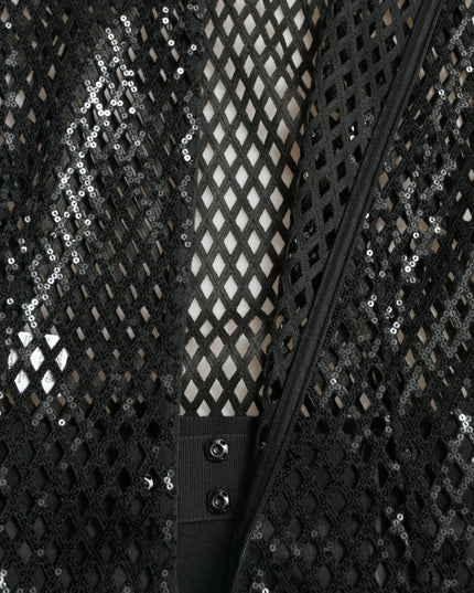 Dolce & Gabbana Black Sequined Sleeveless Mesh Layered Gown Dress