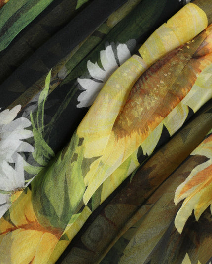 Dolce & Gabbana Black Sunflower A-line Pleated Maxi Dress