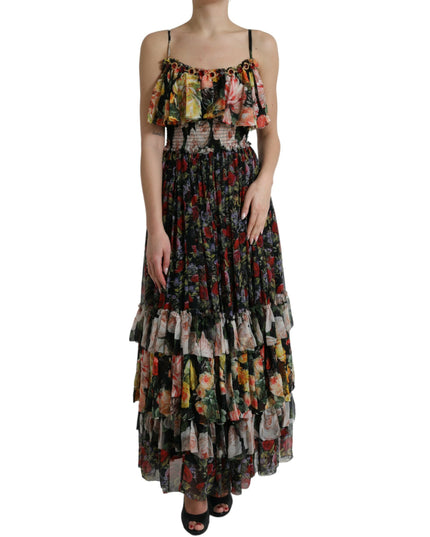 Dolce & Gabbana Multicolor Floral Chiffon Tiered Maxi Dress