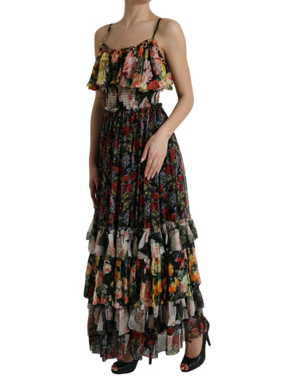 Dolce & Gabbana Multicolor Floral Chiffon Tiered Maxi Dress