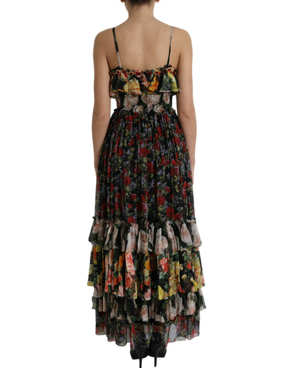 Dolce & Gabbana Multicolor Floral Chiffon Tiered Maxi Dress