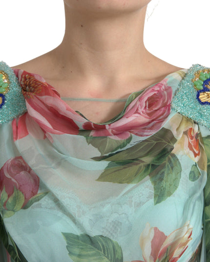 Dolce & Gabbana Blue Floral Print Tiered Long Maxi Dress