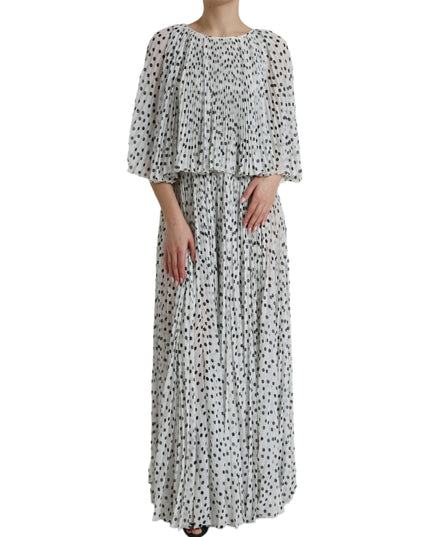 Dolce & Gabbana White Polka Dot A-line Pleated Maxi Dress