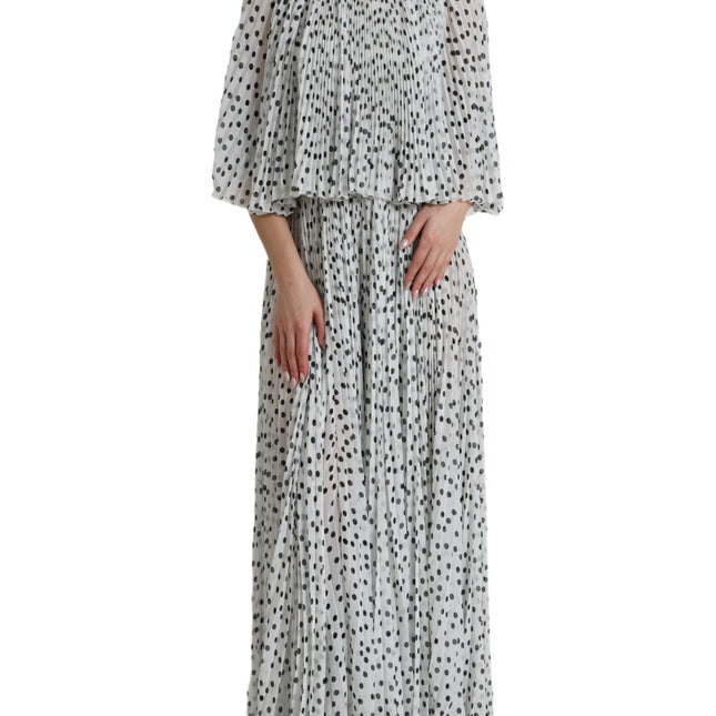 Dolce & Gabbana White Polka Dot A-line Pleated Maxi Dress