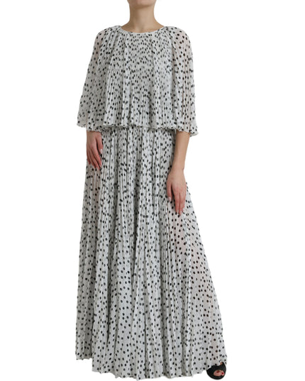 Dolce & Gabbana White Polka Dot A-line Pleated Maxi Dress