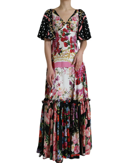 Dolce & Gabbana Multicolor Floral Print Silk Twill Gown Dress
