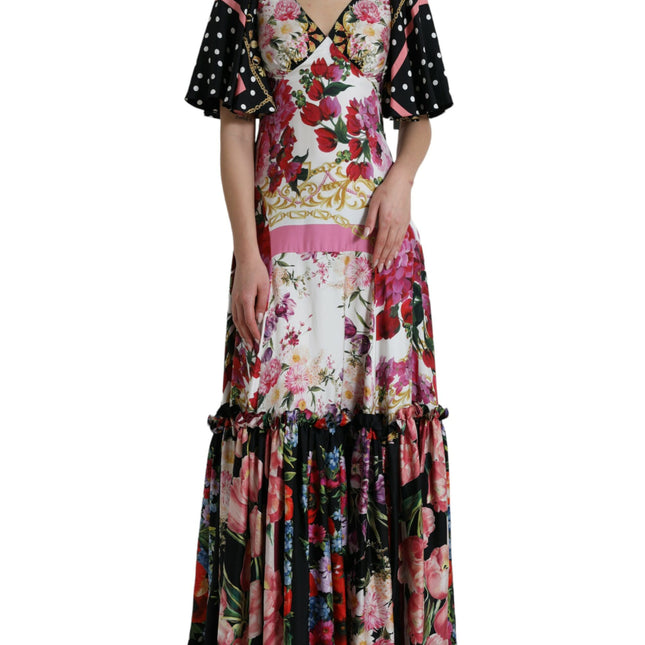 Dolce & Gabbana Multicolor Floral Print Silk Twill Gown Dress