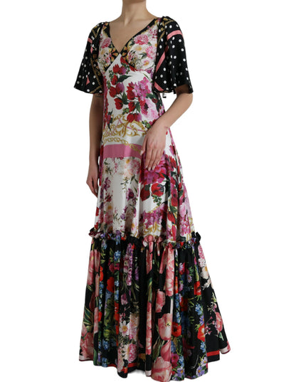 Dolce & Gabbana Multicolor Floral Print Silk Twill Gown Dress