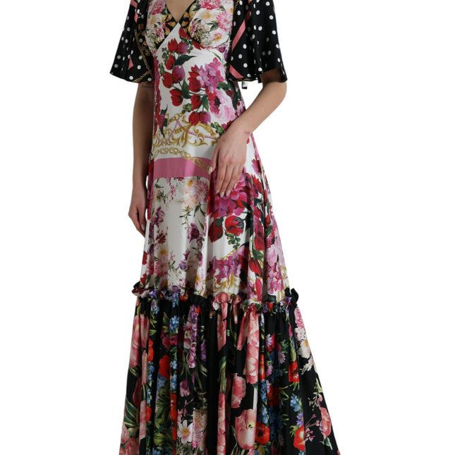 Dolce & Gabbana Multicolor Floral Print Silk Twill Gown Dress