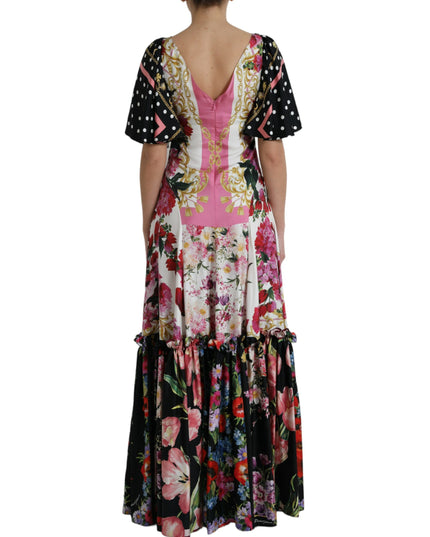 Dolce & Gabbana Multicolor Floral Print Silk Twill Gown Dress
