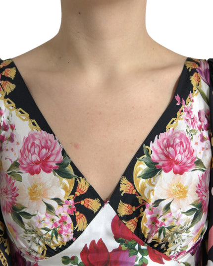 Dolce & Gabbana Multicolor Floral Print Silk Twill Gown Dress