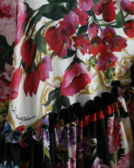 Dolce & Gabbana Multicolor Floral Print Silk Twill Gown Dress