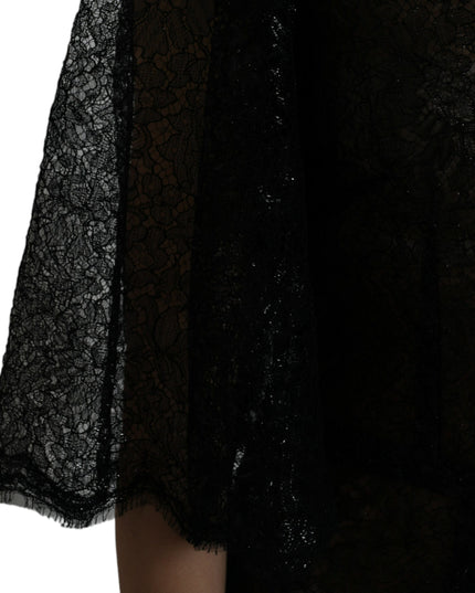 Dolce & Gabbana Black Floral Lace Sheer A-line Midi Dress