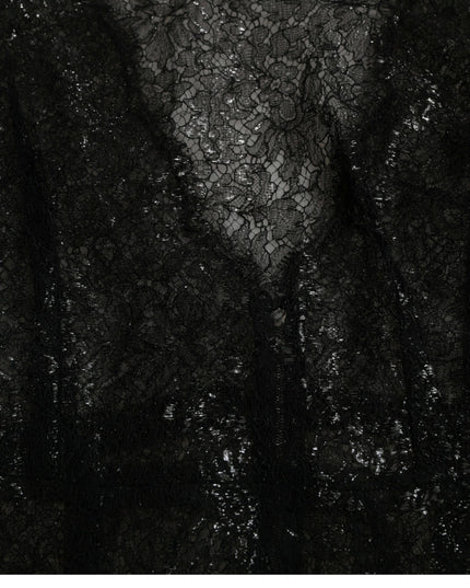 Dolce & Gabbana Black Floral Lace Sheer A-line Midi Dress