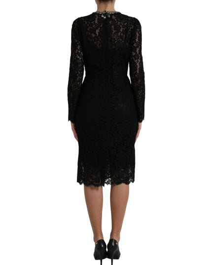 Dolce & Gabbana Black Lace Crystal Embellished Sheath Dress