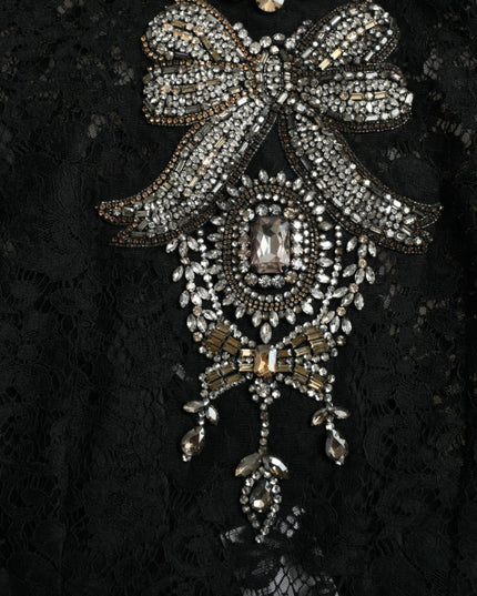 Dolce & Gabbana Black Lace Crystal Embellished Sheath Dress