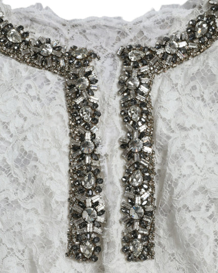 Dolce & Gabbana White Lace Crystal Embellished Shift Dress