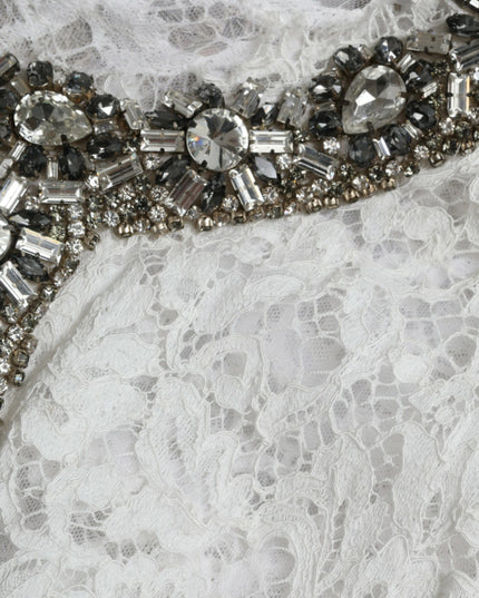 Dolce & Gabbana White Lace Crystal Embellished Shift Dress