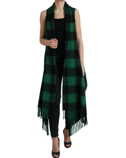 Dolce & Gabbana Black Green Buffalo Check Poncho Coat Jacket