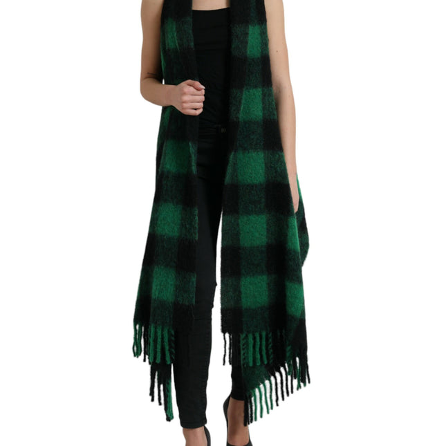 Dolce & Gabbana Black Green Buffalo Check Poncho Coat Jacket