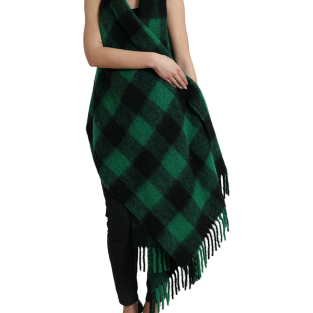 Dolce & Gabbana Black Green Buffalo Check Poncho Coat Jacket