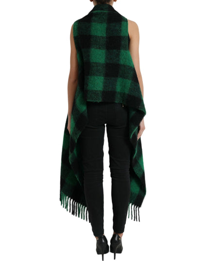 Dolce & Gabbana Black Green Buffalo Check Poncho Coat Jacket