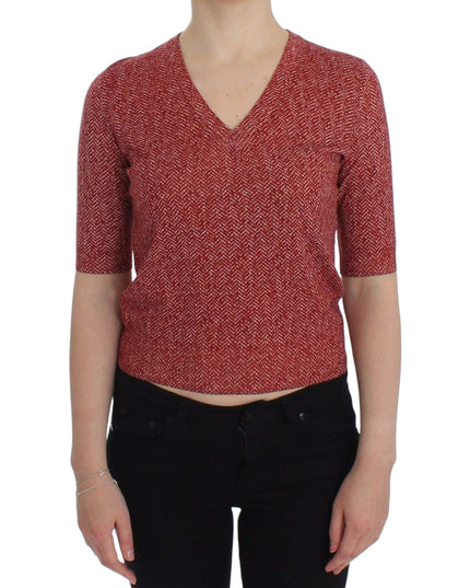 Dolce & Gabbana Red Wool Tweed Short Sleeve Sweater Pullover