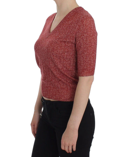 Dolce & Gabbana Red Wool Tweed Short Sleeve Sweater Pullover