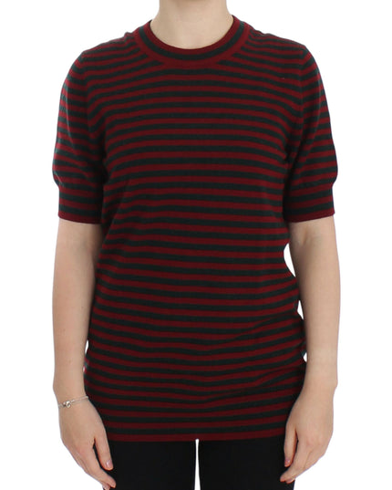 Dolce & Gabbana Red Gray Cashmere Short Sleeve Sweater