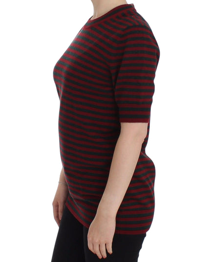 Dolce & Gabbana Red Gray Cashmere Short Sleeve Sweater