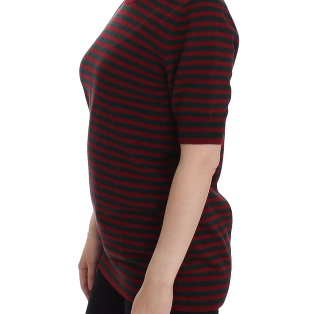 Dolce & Gabbana Red Gray Cashmere Short Sleeve Sweater