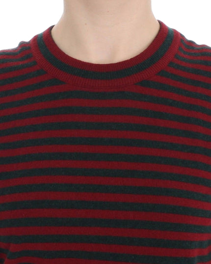 Dolce & Gabbana Red Gray Cashmere Short Sleeve Sweater