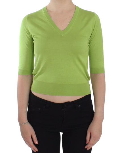 Dolce & Gabbana Green Wool V-neck Pullover Sweater Top